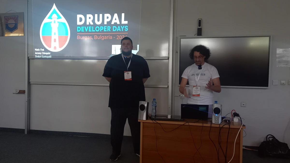 Matic Fink & Jeremy Chinquist presenting at Drupal Developer Days, Burgas, Bulgaria 2024