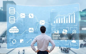 Business analytics and data management dashboard with KPI visualizations