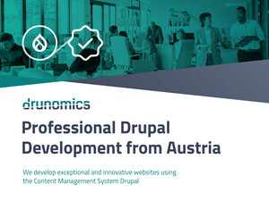 © drunomics drunomics - Professional Drupal Development from Austria promotional banner with office background.