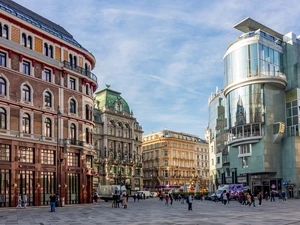 Aerial view of Stephansplatz and Graben street in the center of Vienna, Austria