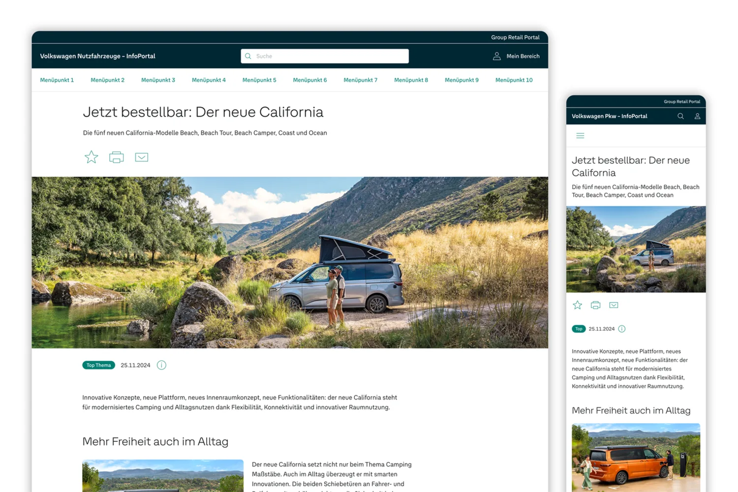 © Volkswagen / Audi Volkswagen AG InfoPortal Image in Desktop and Mobile screens