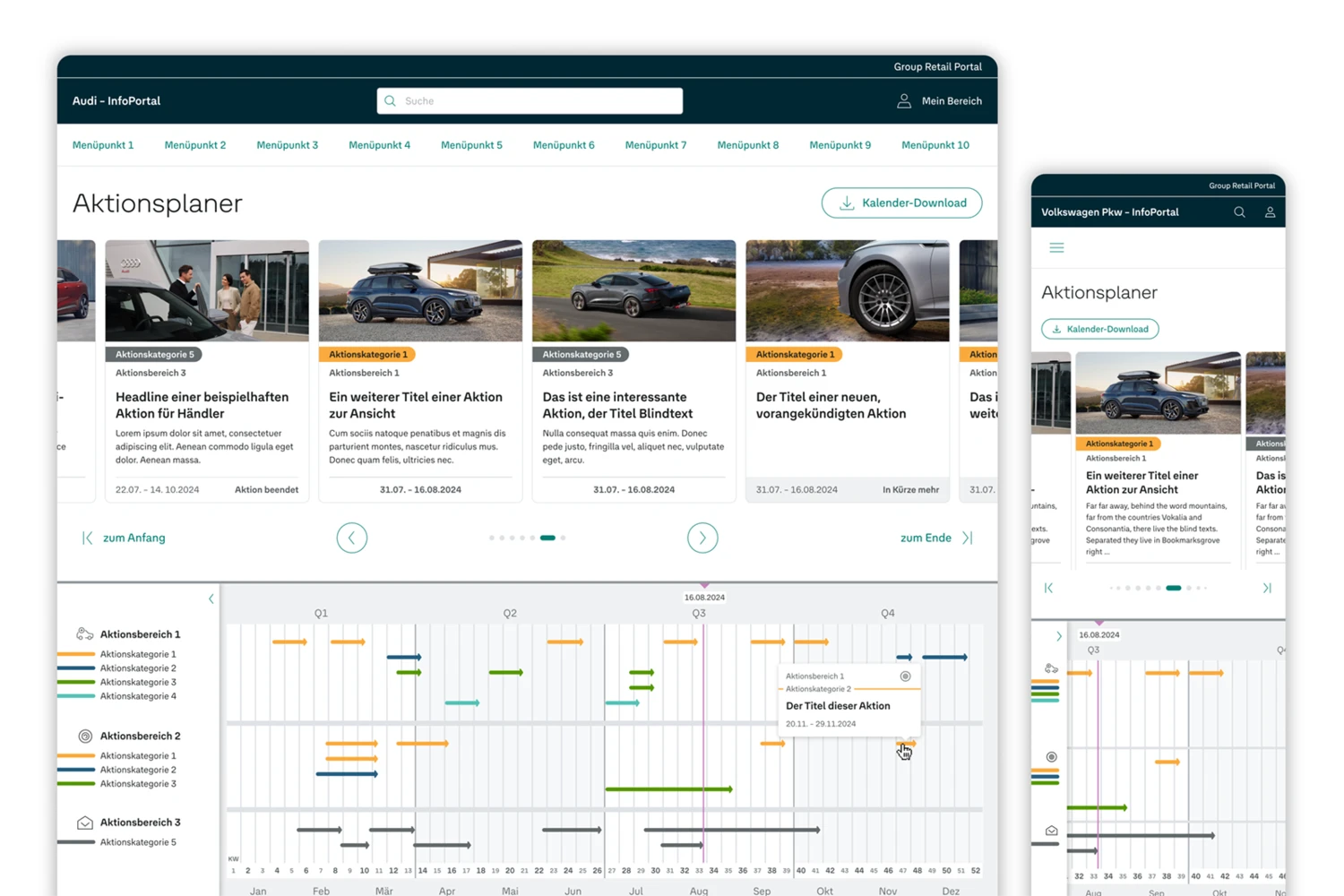 Volkswagen AG InfoPortal Aktionsplanner Image in Desktop and Mobile screens