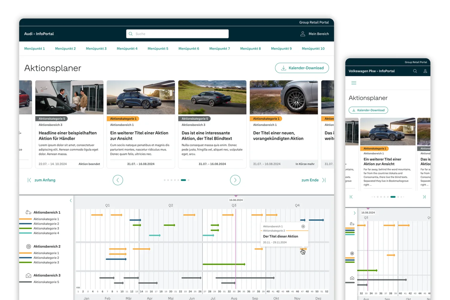 © Volkswagen / Audi Volkswagen AG InfoPortal Aktionsplanner Image in Desktop and Mobile screens