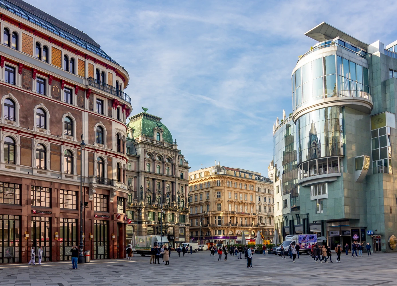 Aerial view of Stephansplatz and Graben street in the center of Vienna, Austria